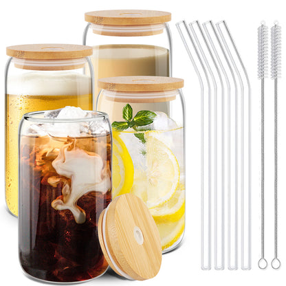 MOVNO 4 Pcs Drinking Glasses Cups with Lids and Straws-16oz