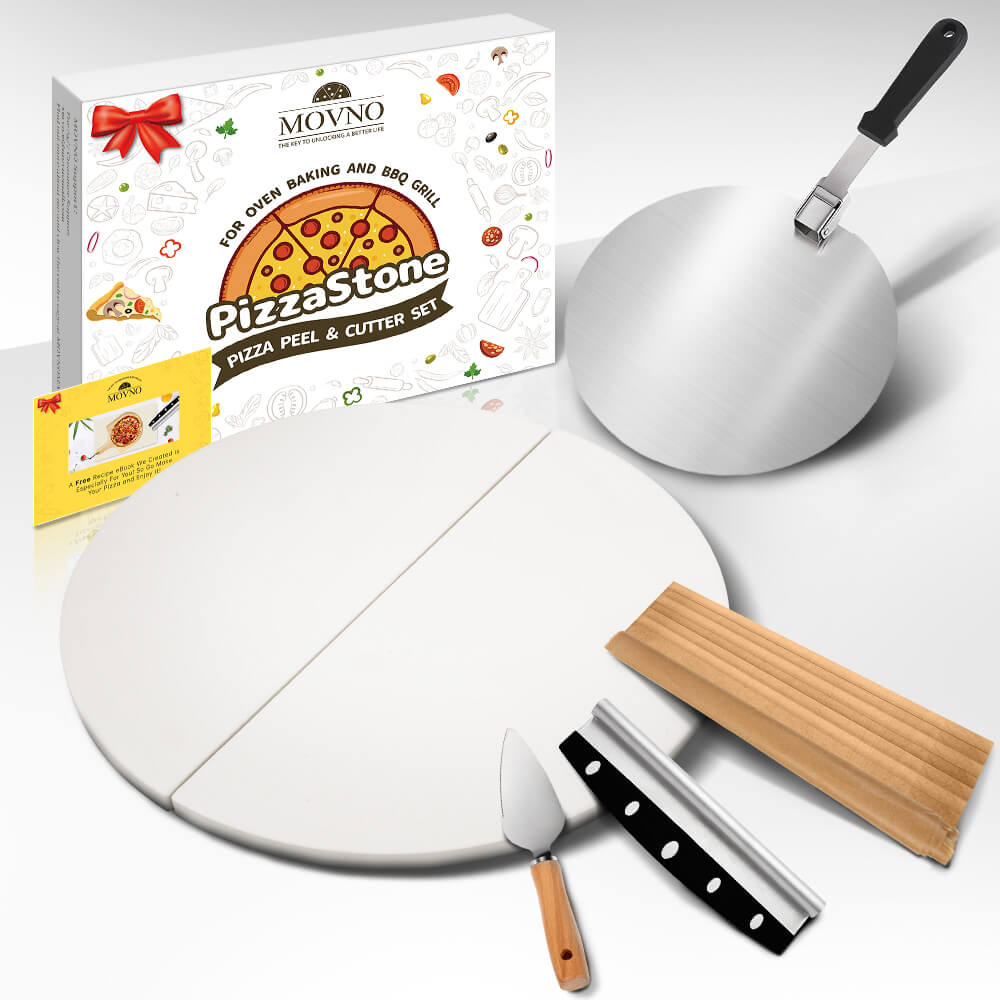 MOVNO 15 Inch Large Round Pizza Stone Set for Oven and Grill 