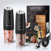 MOVNO Gravity Electric Salt & Pepper Grinder Set (Black)