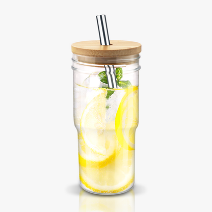 MOVNO Smoothie Mason Jar Cups with Lid And Straw, 22 oz Pack of 4