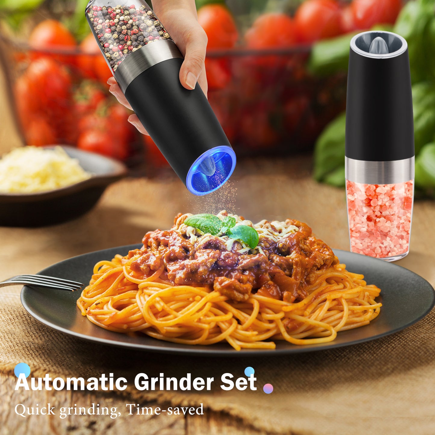 MOVNO Electric Salt & Pepper Grinder Set (Black)