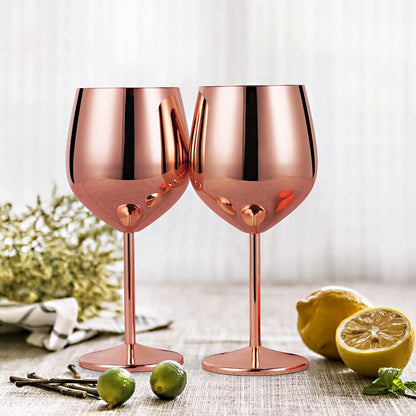 Stainless Steel Wine Glass Set of 2, 18oz Rose Gold Wine Glass, Unbreakable Metal Wine Glasses with Wine Stoppers and Pourer, Stemmed Wine Goblet Perfect Gifts for Travel Outdoor Party