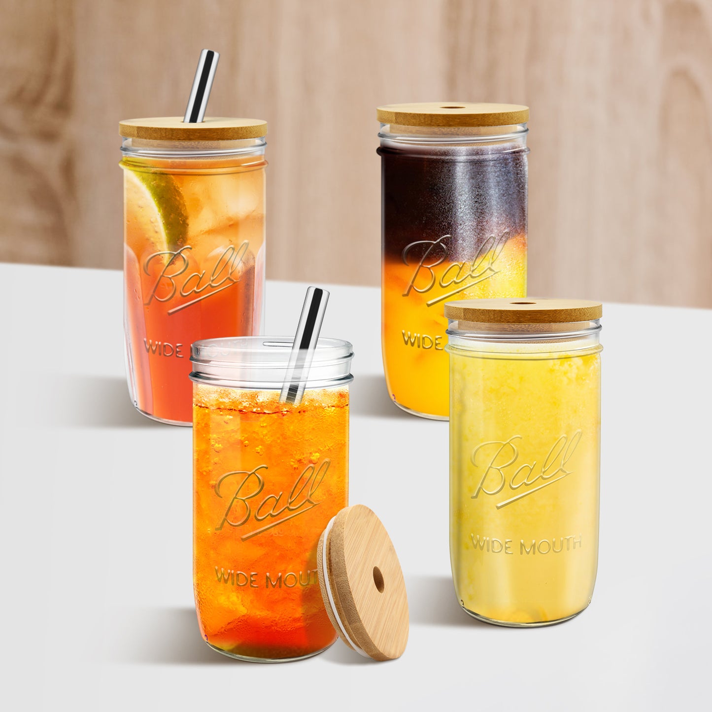 MOVNO 4 Pack Mason Jar with Lid and Straw, 24oz