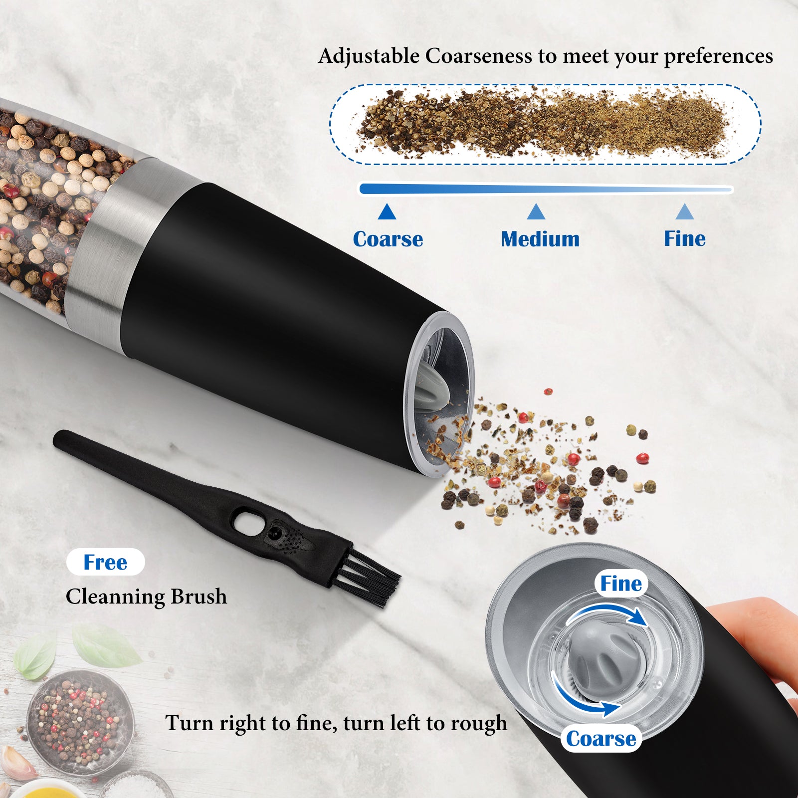 Automatic Salt and Pepper Grinder with LED Light Set Gravity Adjustable  Ceramic Electric Pepper Shaker Spice