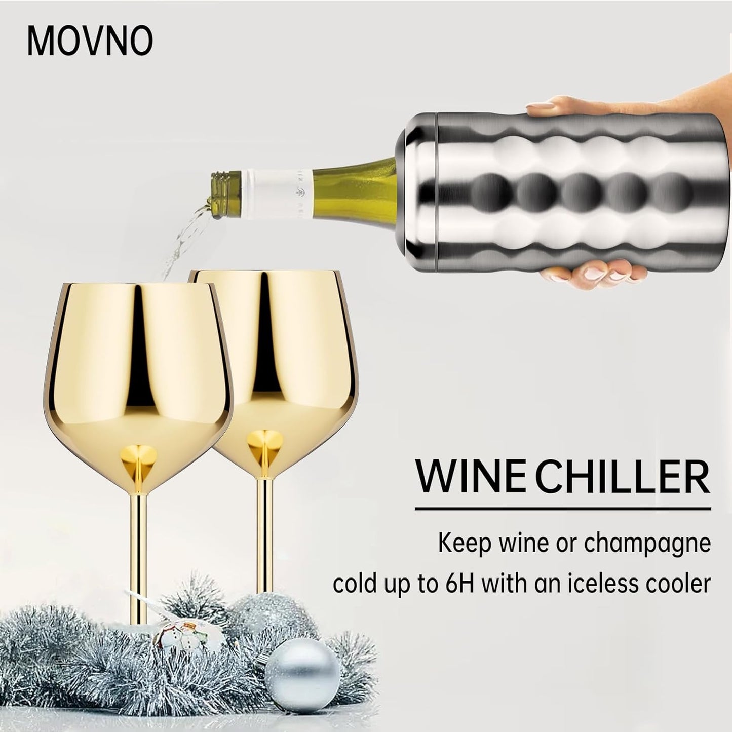 Wine Chiller Bucket with Stainless Steel Ice Cubes, Portable 750ml Wine Bottle Chiller Keep Beverages Cold, Wine Bottle Cooler Vacuum Insulated Wine Gifts for Women - Stainless Steel