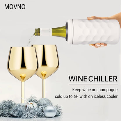 Wine Chiller Bucket with Stainless Steel Ice Cubes, Portable 750ml Wine Bottle Chiller Keep Beverages Cold, Wine Bottle Cooler Vacuum Insulated Wine Gifts for Women - White