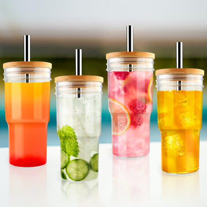 MOVNO Smoothie Mason Jar Cups with Lid And Straw, 22 oz Pack of 4