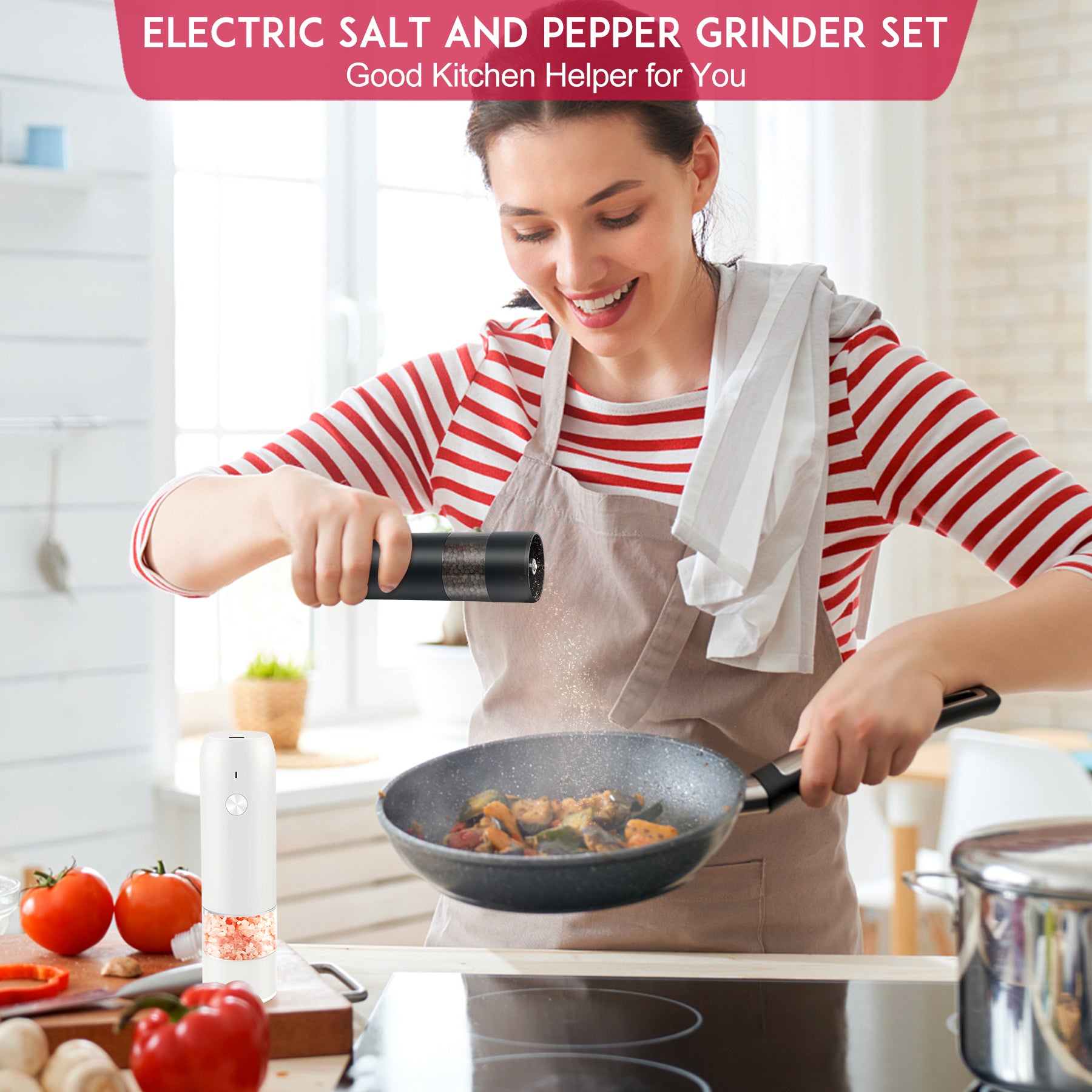 Electric Automatic Mill Pepper And Salt Grinder Usb Charging Spice Salt  Pepper Grinder With Led Light Adjustable Coarseness Mill