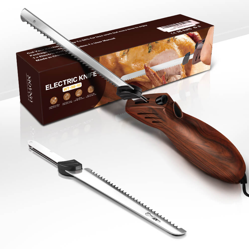 MOVNO Electric Knife for Meat Slicing (Walnut)